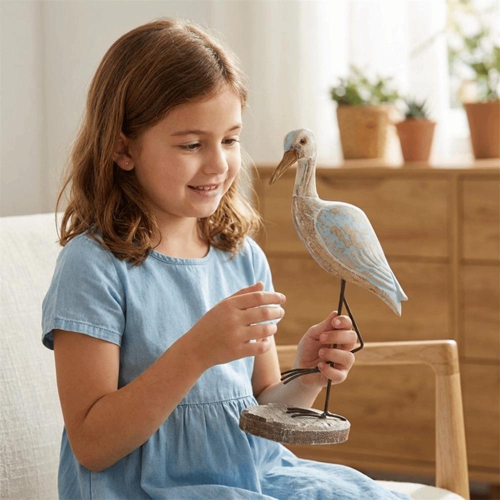 Realistic Sea Bird Figurine Vintage Wooden Carving Statue Room Decoration