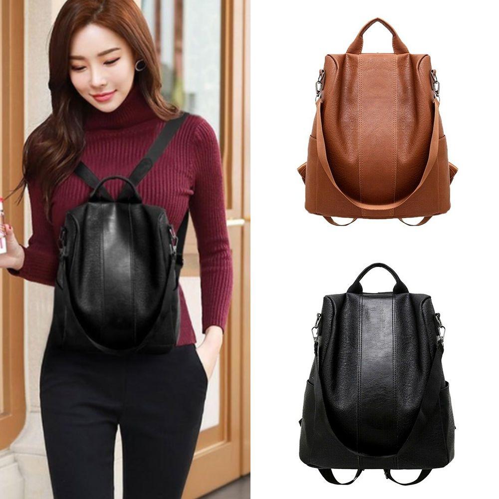 Practical PU Leather Women Travel Satchel Waterproof Rucksack Anti-Theft Bag School Shoulder Backpack
