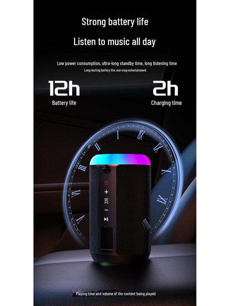 High-Power Portable Bluetooth Speaker with Colorful Subwoofer and Karaoke Functionality