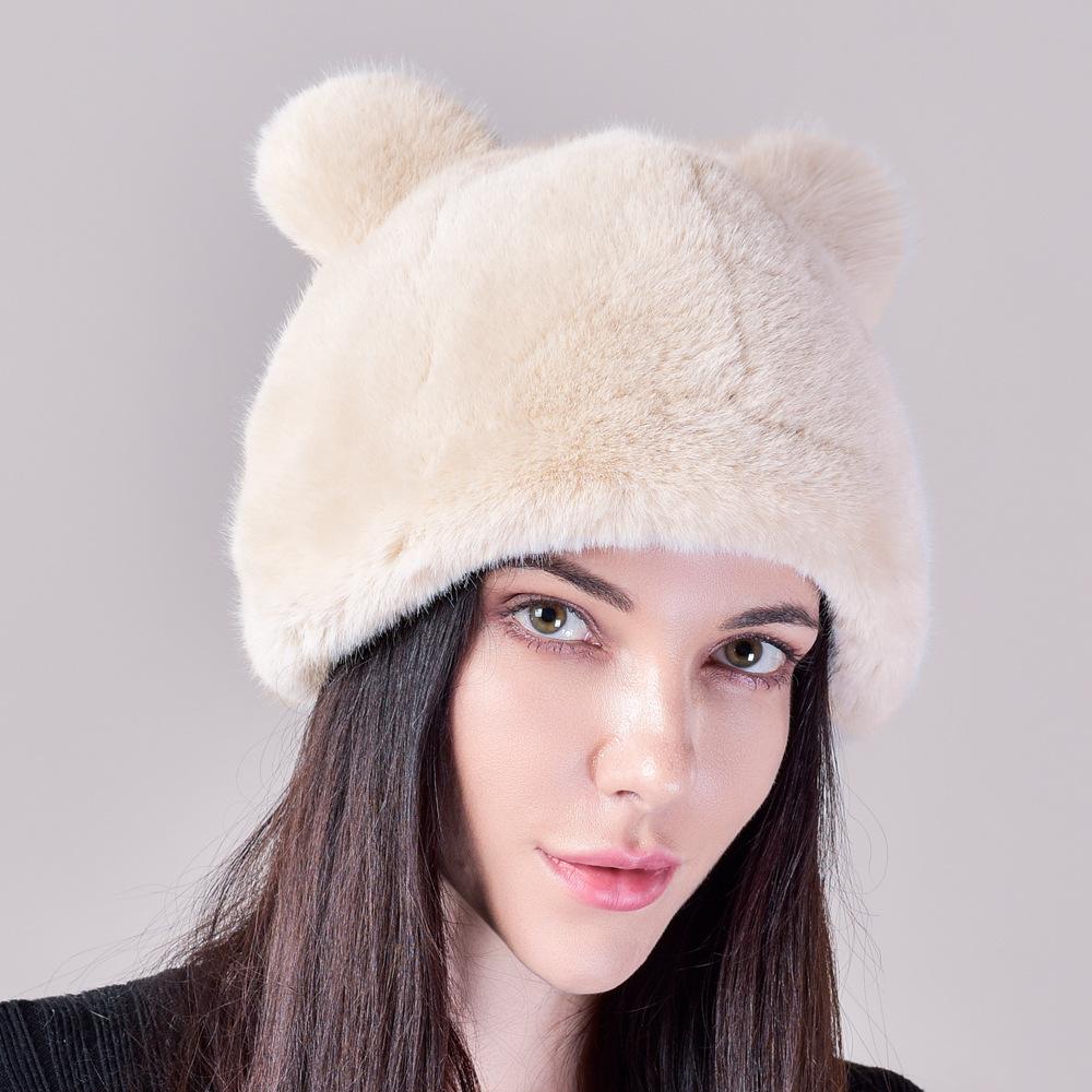 Женская зимняя теплая шапка-ушанка с имитацией меха норки, женские осенние и зимние комплекты женских шапок с искусственными волосами, уши панды, милые