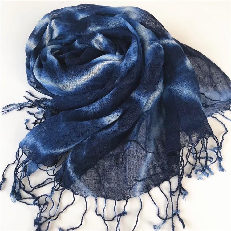 Spring And Summer French Thin Tie-Dye Linen Bandana Scarf Outdoor Beach Sun Protection Soft And Breathable Scarves Shawls