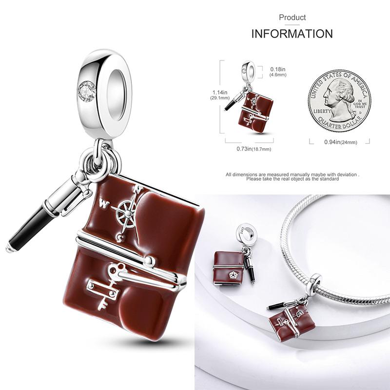 Copper School Backpack Book Pencil Trophy Charm Beads Fit The Original Charm Bracelet Women Diy Jewelry