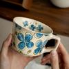 Керамическая Кофейная Чашка в Европейском Стиле с Синим Цветочным Рисунком Изысканная Кружка для Латте-Арта Кофе Чашка для Послеобеденного Чая Домашний Завтрак Молочная Кружка