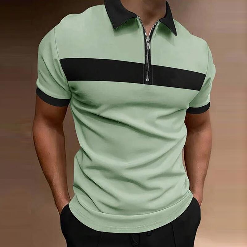 Мужская рубашка-поло на молнии с короткими рукавами, весна-лето, мужская рубашка-поло с лацканами с вышивкой.