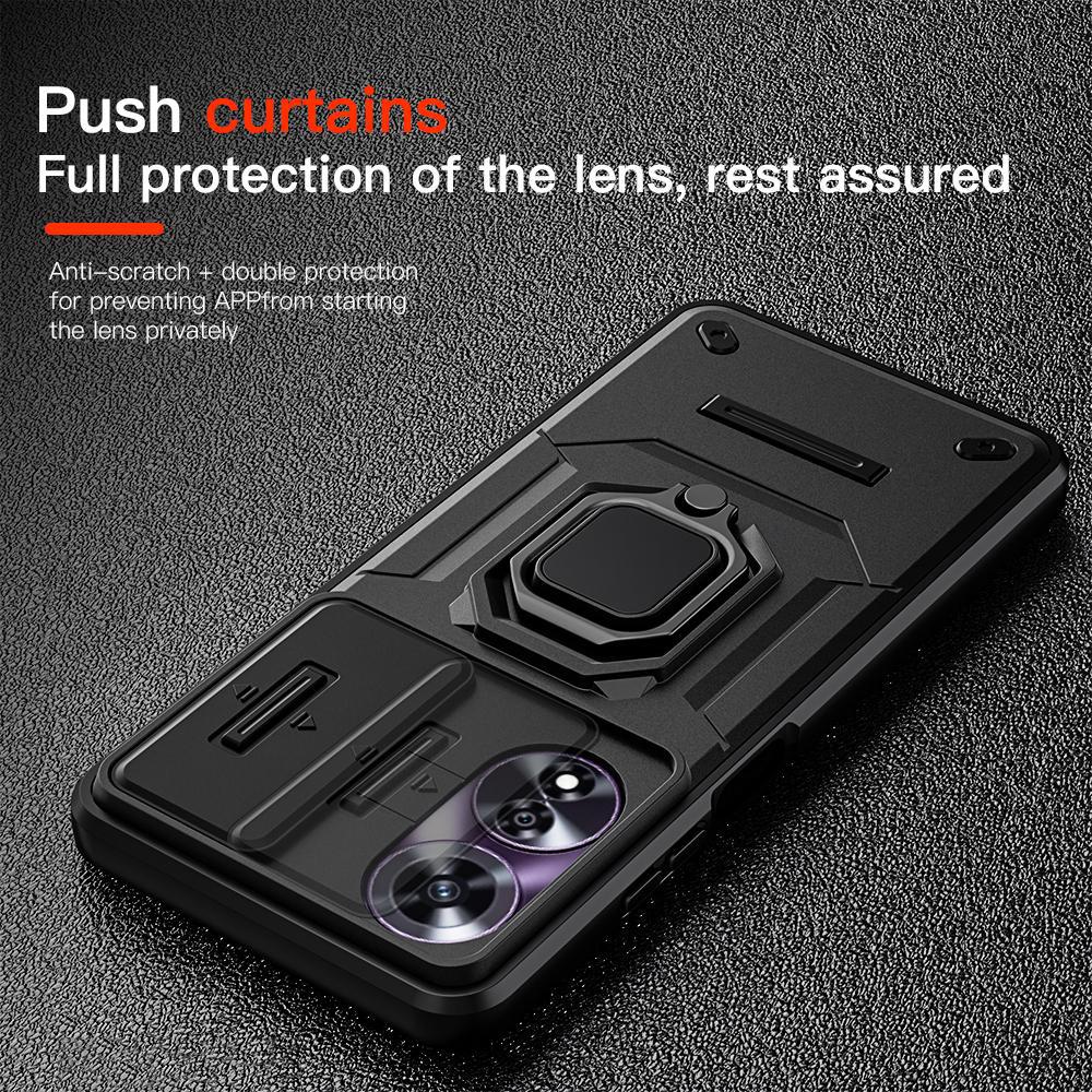 KEYSION Противоударный защитный чехол для OPPO A60 4G Slide Push Pull Защитное кольцо для объектива камеры с кольцом-подставкой Задняя крышка телефона для OPPO A60