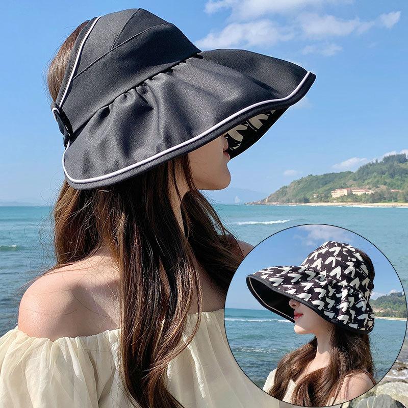 Корейская версия двухсторонней шляпы от солнца для женщин, летняя защита от солнца на открытом воздухе, пляжная шляпа с открытым верхом, складная шляпа для рыбалки