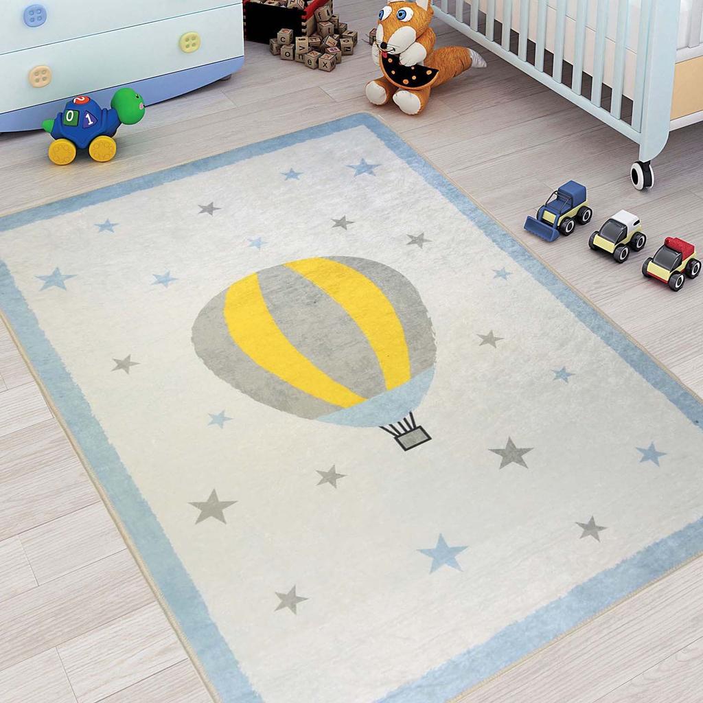 Children's Bedroom Rug 120x160 Cm Polyester Hot Air Balloon Blue
