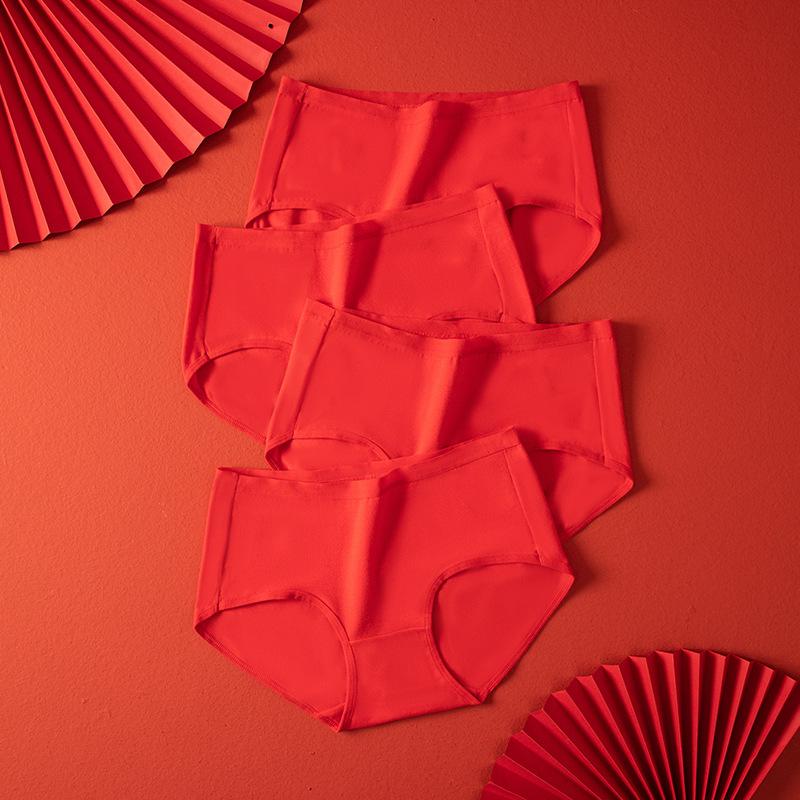 4Pcs Women's Panties Luck Red Underwear Cute Bow Girls Breathbale Cotton Briefs Size M-XXL