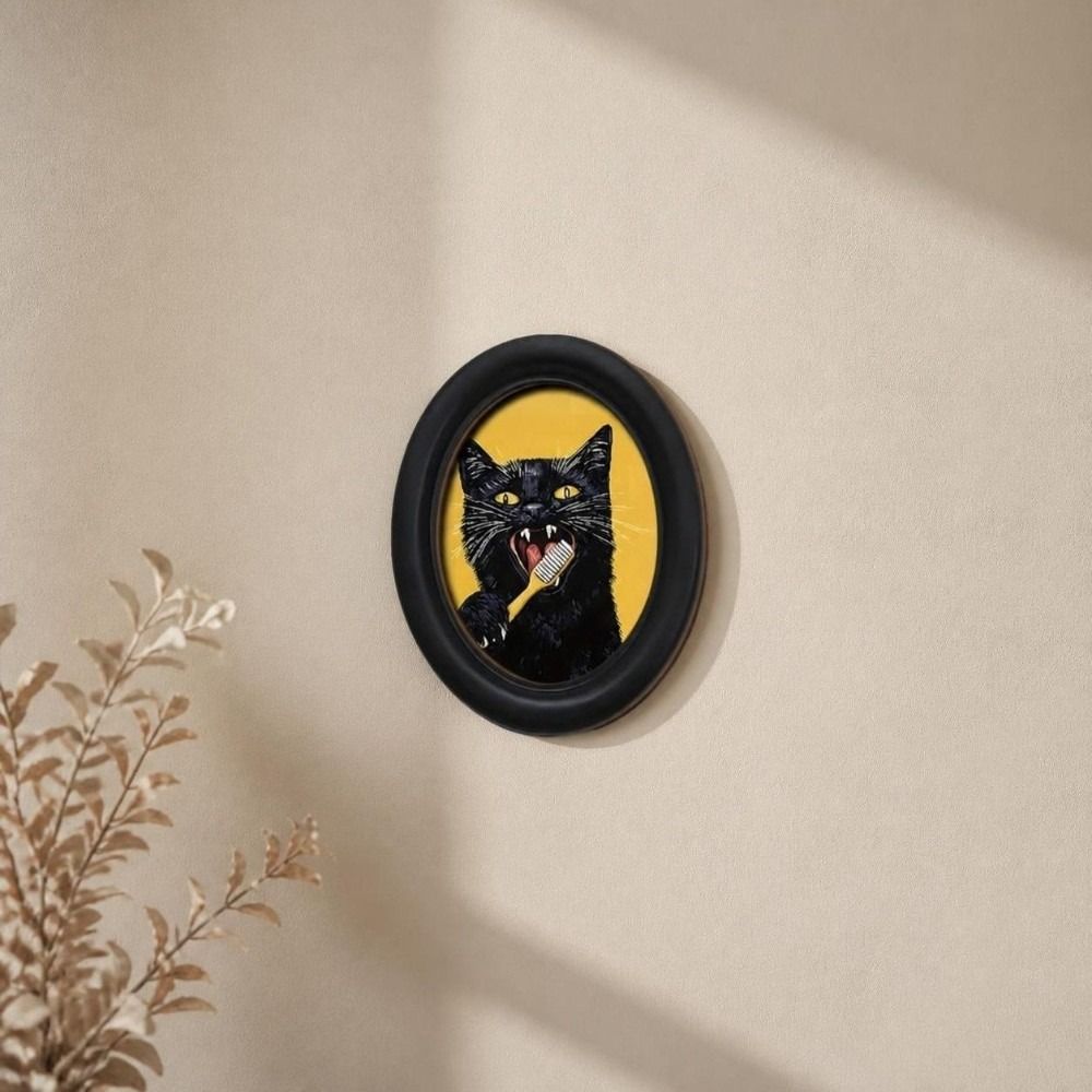 2D Abstract Wall Art Wooden Oval Wall Decoration Cat Portrait Decor Furniture Wall Decoration