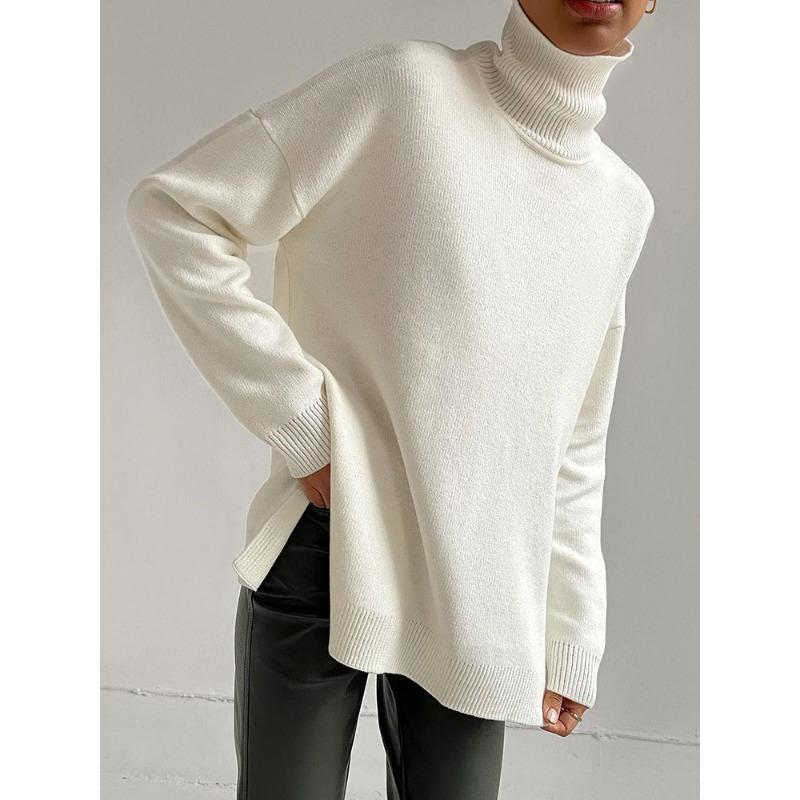 Осенне-зимние женские свитера, водолазки, женские пуловеры, вязаные джемперы с разрезом по бокам, рождественский свитер, большие размеры, для женщин