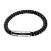 [R5089] - Black Silver 'Giorgio' Steel Leather Bracelet - 65x60x7 Mm