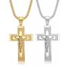 Хип-хоп Золотой цвет Нержавеющая сталь 3 слоя Крест INRI Распятие Иисус Подвески Ожерелье для мужчин Ювелирные изделия Дропшиппинг