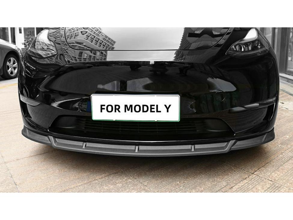 Carbon Fiber Body Kit for Tesla Model Y: Front Lip, Side Skirts, Rear Spoiler.