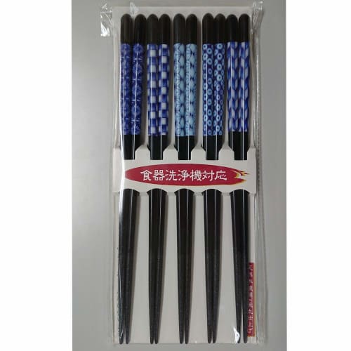 Ishida Japanese-Made Chopsticks, Set of 5, Indigo Finish, Dishwasher Safe, Natural Wood, 23cm