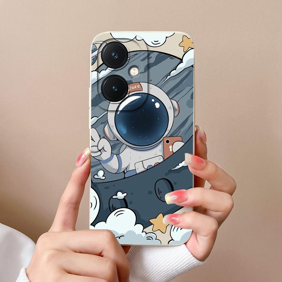 Case For Vivo V29 Lite Y17S Y36 Pro Y78+ Y27 X90 Back Cover Housing Lovely Astronaut Shockproof Luxury Soft Liquid Silicone Luxury Phone Bags For Vivo