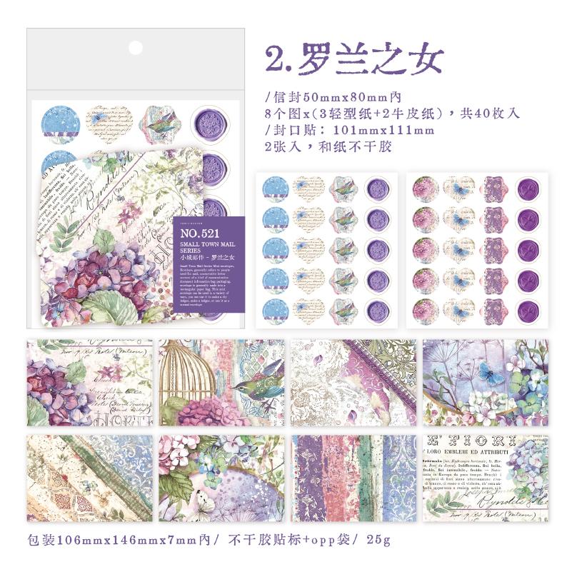 40Pcs Mini Envelopes +2Sheets Seal Stickers Vintage Town Mail Material Envelope Paper Decorative Supplies Scrapbooking