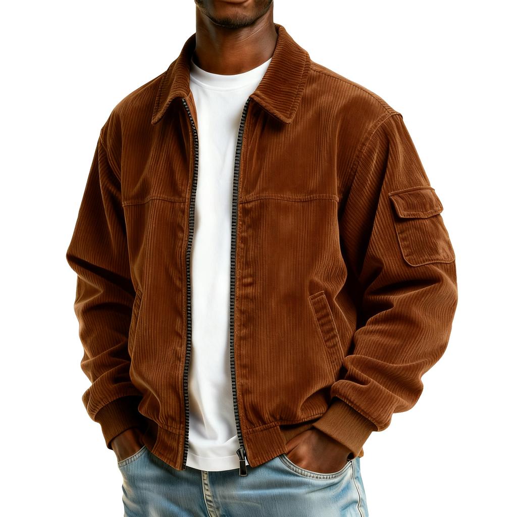 Men's Corduroy Pocket Zipper Jacket Men's Plus Size Casual Sports Jacket