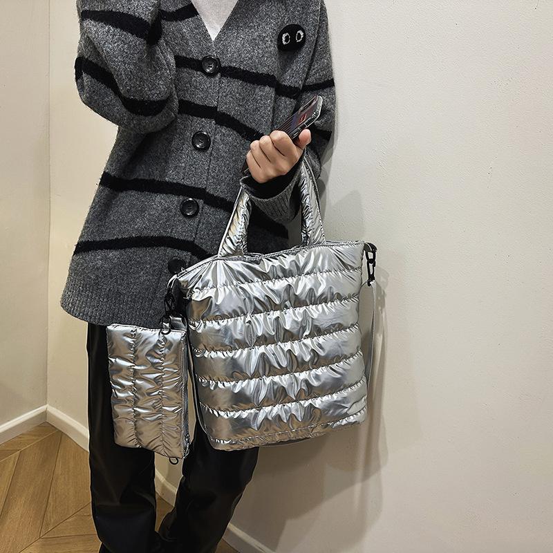 Зимняя стеганая сумка-тоут из хлопка для женщин, модная повседневная сумка-мессенджер, дизайнерская дутая сумка, большая вместительная сумка через плечо