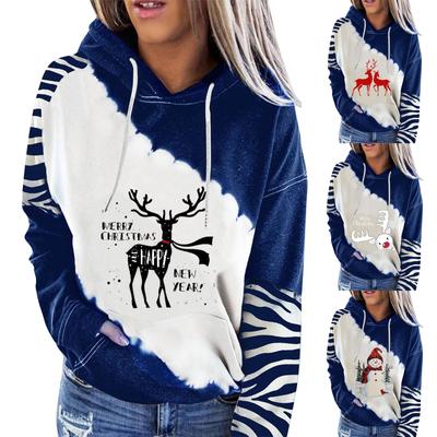 Женская рождественская толстовка с капюшоном, милый свитер с длинными рукавами и шнурком, пуловер больших размеров, кофты с карманом