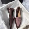 Французские остроносые туфли-лодочки из натуральной кожи, женские, весна 2025, новая модель, толстый каблук, маленькие кожаные туфли, лоферы с бантом