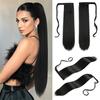 Synthetic Long Straight Wrap Around Ponytails Hair Extensions Natural Black Ponytail For Women Daily Wear