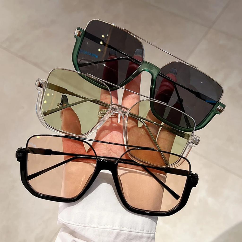 Fashion Oversized Retro Square Sunglasses Men Women  Double Bridge Shades Eyewear  Design Uv400 Sun Glasses