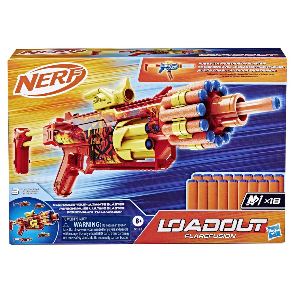 Hasbro Nerf Loadout Flare Fusion Blaster с 3 сменными насадками и 18 стрелами N1, детская игрушка и подарок, 8+, G3142, оригинал