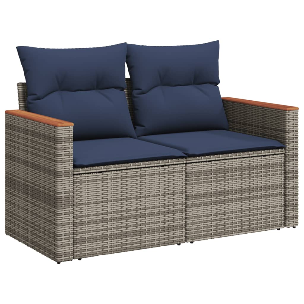 5 Piece Garden Sofa Set with Cushions Gray Poly Rattan