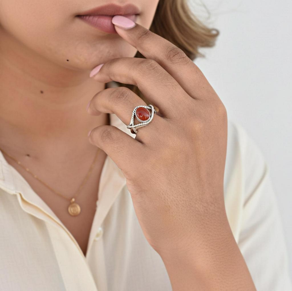 Red Carnelian Oval Cut Gemstone Ring, 925 Sterling Silver, Minimalist Bohemian Ring, Promise Ring