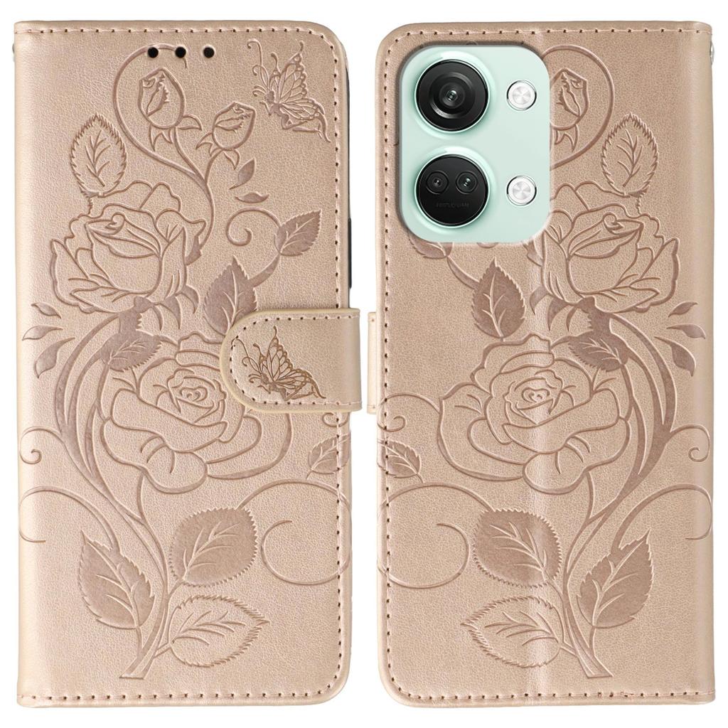 For OnePlus Nord 3 5G Case Wallet Stand Imprinted Rose Butterfly PU Leather Phone Cover