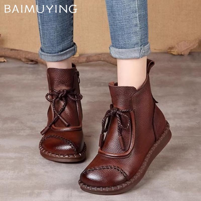Женские ботильоны на плоской подошве из кожи со шнуровкой, дизайнерская повседневная обувь, классические туфли-оксфорды, тренд, зимние, новые, удобные, Botas De Mujer