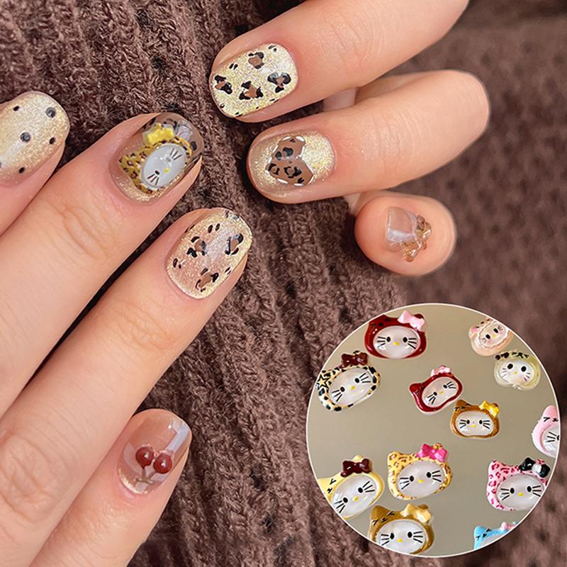 10 шт./пакет 3D Мультяшные Шармы для ногтей Hello Kitty Смешанная смола Котенок Китти с бантом Украшение для нейл-арта Кавайный Блестящий Kt Деталь для ногтей