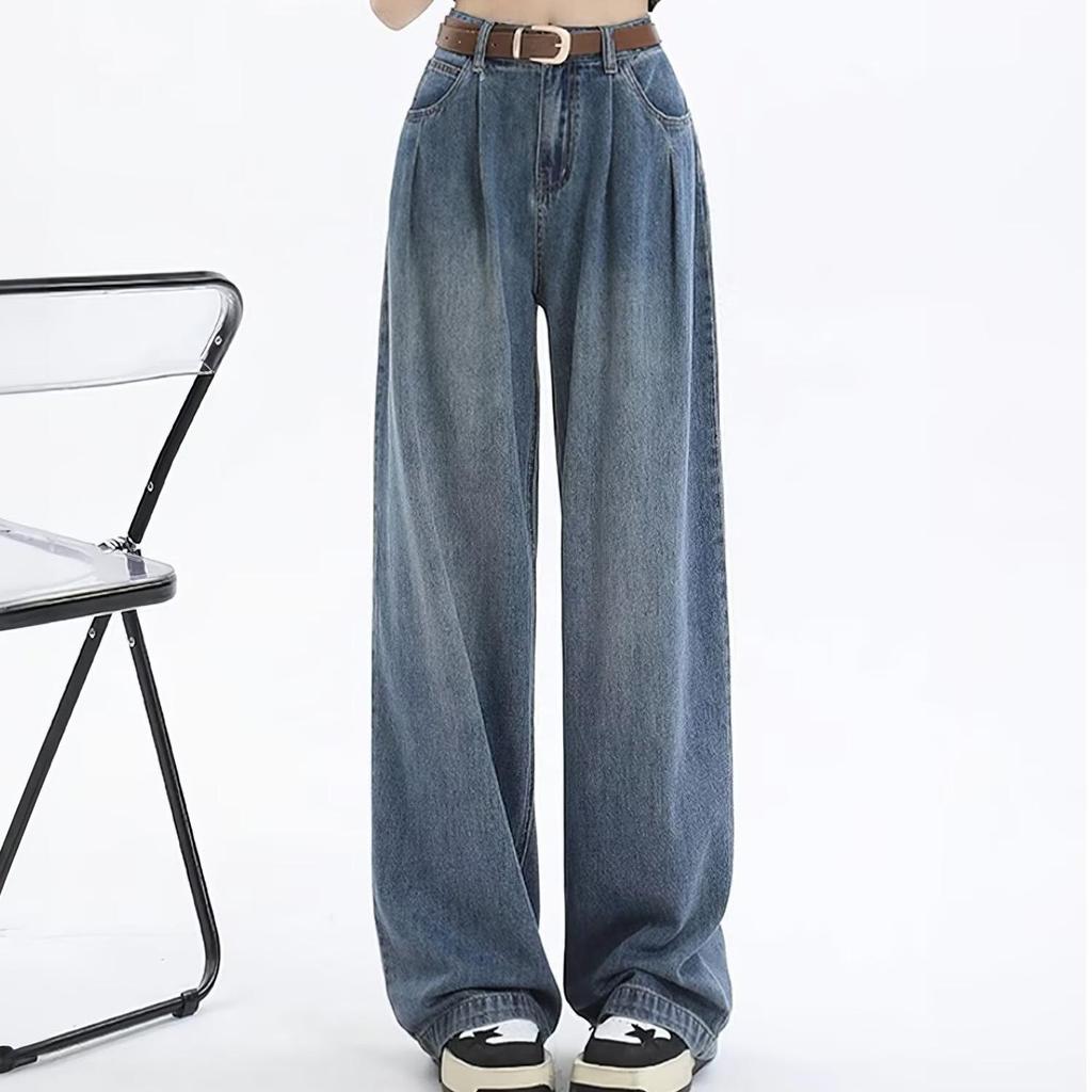 Женские белые джинсы широкие от бедра, весна/лето 2025, плиссированные, премиум-класса, свободные, драпирующиеся брюки полной длины.