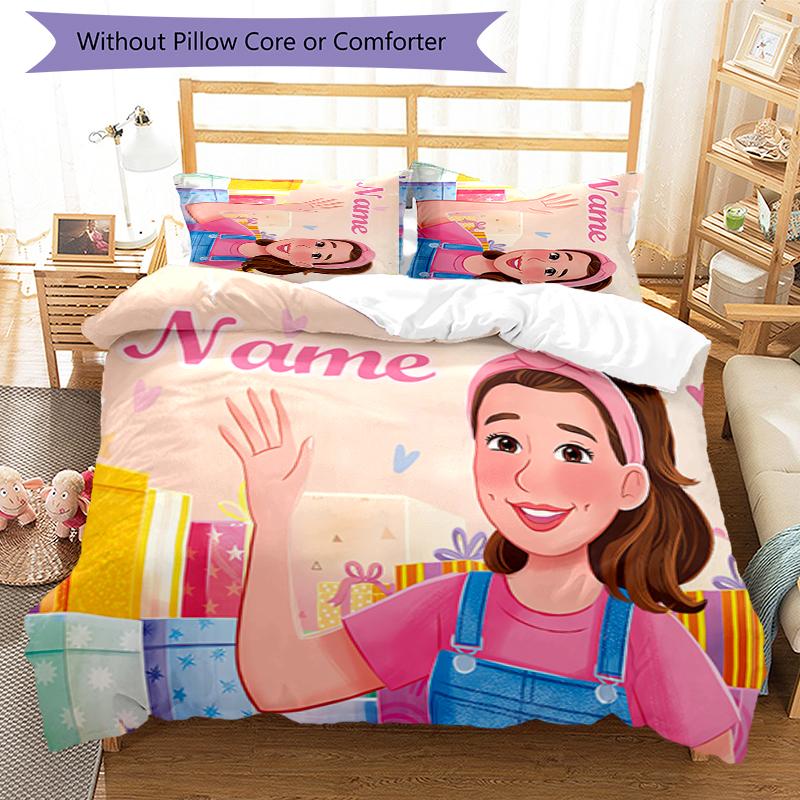 3pcs Custom Name Cartoon Ms. Rachel Bedding Set Duvet Cover Closure Includes 1 Duvet Cover & 2 Pillowcases for All Seasons Bedroom Decor
