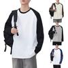 Мужская футболка весна-осень, цветной свободный свитер с круглым вырезом и длинными рукавами, повседневная школьная спортивная одежда