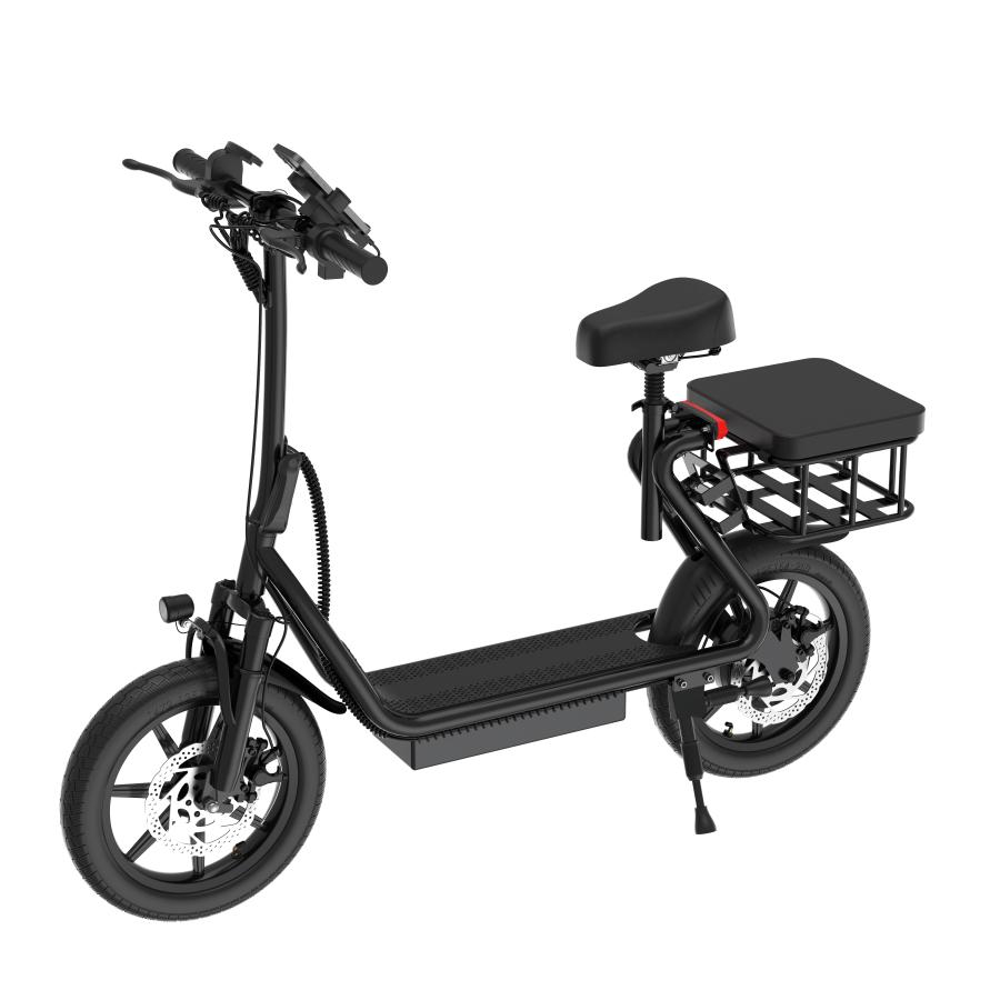 Adult Commuter Electric Scooter with Seat Rear Basket 48V Battery 500W Motor Foldable Frame