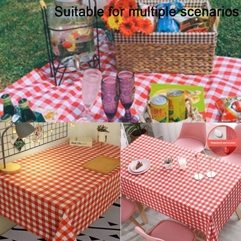 1Pc Disposable Thickening Red Checkered Tablecloth For Party Weddings Plastic Waterproof Picnic Picnic Mat Home Decoration