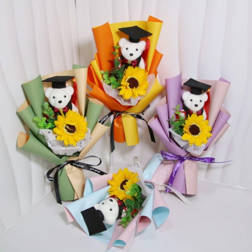 Woven Doctoral Bear Bouquet Plush Bear Crochet Flowers Bouquet  Birthday Party