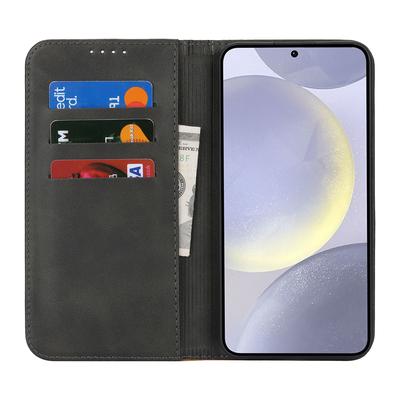 Чехол для Samsung Galaxy S24+ Текстура теленка 3 слота для карт Цветная вставка Кожаная крышка для телефона