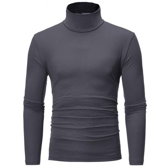 Men Autumn Winter Slim Fit Bottoming T-shirt Turtleneck Long Sleeve Solid Color Elastic Thin Pullover Tops Streetwear