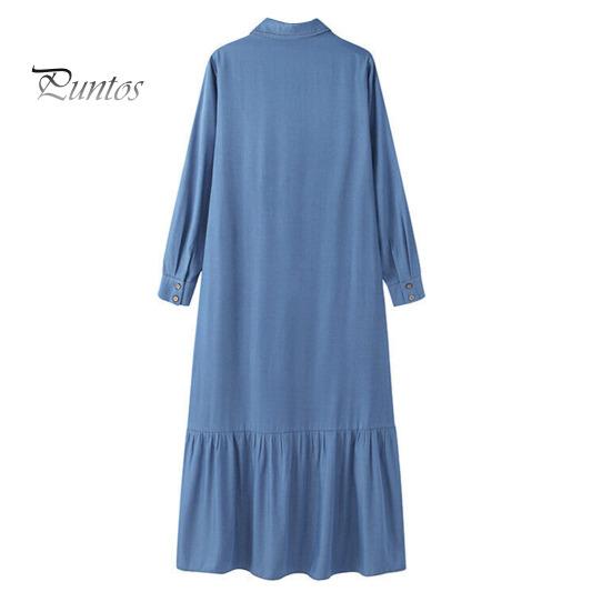 Женское платье макси с отложным воротником и длинным рукавом, однобортный кардиган, свободный однотонный цвет с рюшами в стиле пэчворк, струящийся подол, для путешествий, поездок на работу, весна-лето