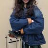 Новая зимняя ретро дизайнерская короткая утолщенная джинсовая пуховая куртка из хлопка Куртка из хлопка