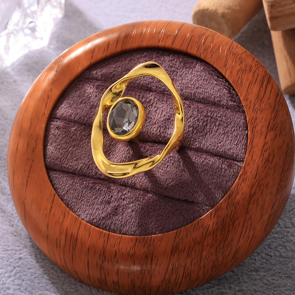 Необычное кольцо-гипербола с геометрическим переплетением и крупным стразом для женщин, с водонепроницаемым 18-каратным золотым покрытием, эстетичные женские кольца