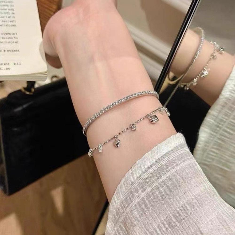 Minimalist Heart Pendant Bracelet Glod Silver Zircon Charm Bracelets Tassel Bracelet Daily Wear