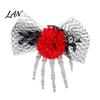 Spooky Hair Accessories Gothic Skeleton Hand Flowers Clip with Black Mesh, Halloween Themed Skull Bone Claw Hairpin for Girls,Women, Party Costume