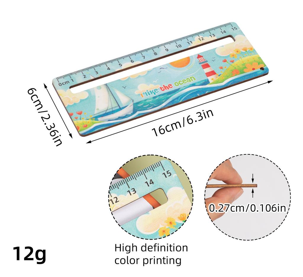 1 Piece Cute Cartoon Wood Straight Ruler Kawaii Tools Stationery Cartoon Drawing Christmas Gift Office School Measuring