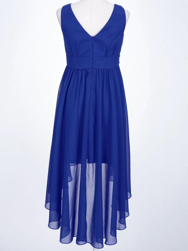 Детское блестящее вечернее платье с бисером для девочек, шифоновое платье с v-образным вырезом и рукавами и высокой талией, высоким и низким подолом для вечерних девочек с цветочным узором