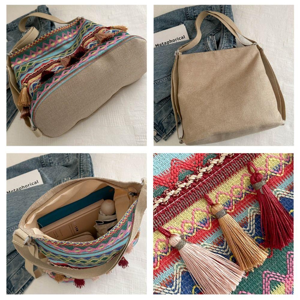 Большая вместимость сумка через плечо с бахромой и кисточками, сумка через плечо в стиле бохо, рюкзак в этническом стиле для отдыха на природе