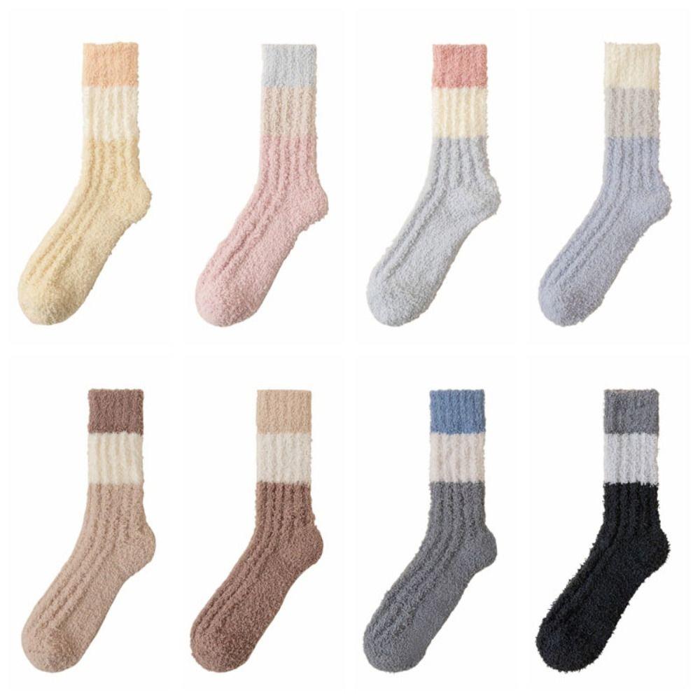 3Pairs Thickened Floor Plush Socks Winter Mid Tube Socks Women Coral Fleece Socks Winter