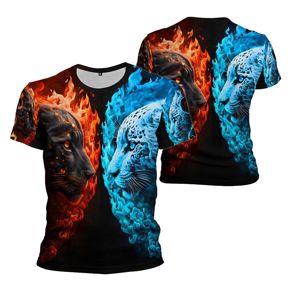Крутая футболка с изображением волка, леопарда и тигра, мужская и женская забавная футболка с 3D принтом, летняя уличная одежда, винтажные топы с графикой Y2k, футболка, одежда